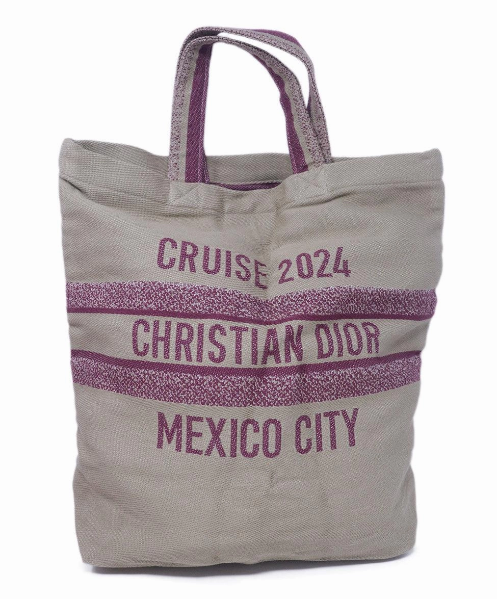Christian Dior Tan & Pink Embroidered Tote