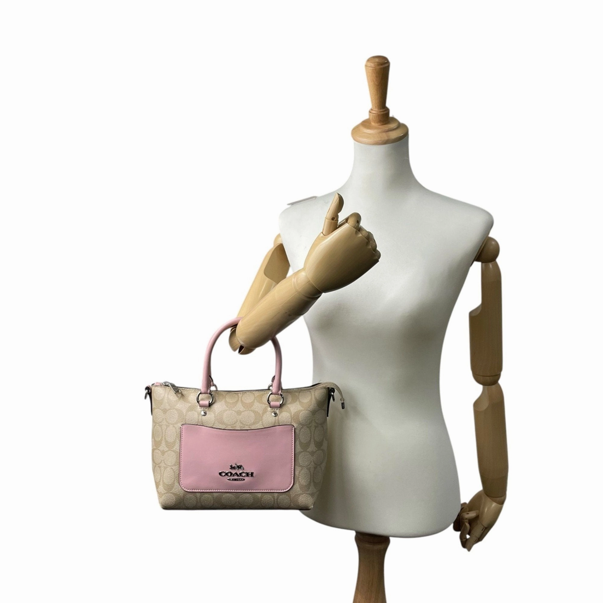 Coach pink Signature Line Leather Handbag Shoulder Bag (Pre-Owned)