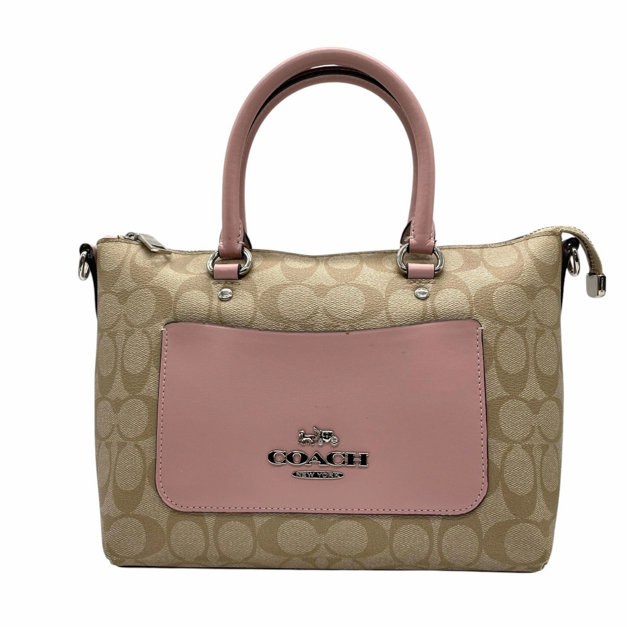 Coach pink Signature Line Leather Handbag Shoulder Bag (Pre-Owned)