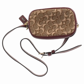 Coach Signature Jacquard Belt Bag In Burgundy Leather And Coated Canvas