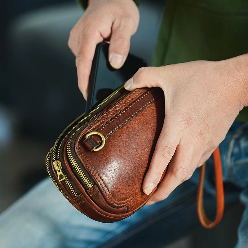 Coffee Cool Leather Mens Long Wallet Large Zipper Wallets Brown Wristlet Clutch Vintage Clutch Purse For Men
