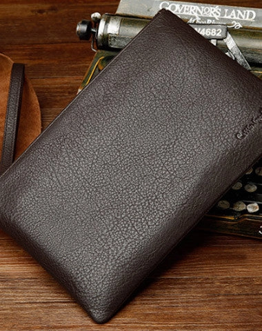 Coffee Leather large wristlet wallet leather men zipper clutch wallet for men