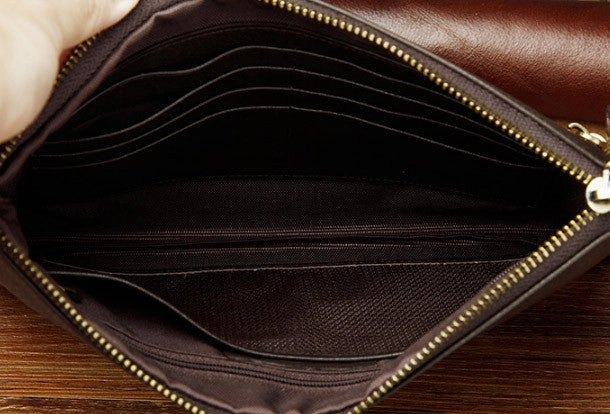 Coffee Leather large wristlet wallet leather men zipper clutch wallet for men