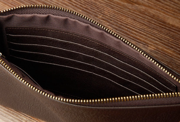 Coffee Leather large wristlet wallet leather men zipper clutch wallet for men
