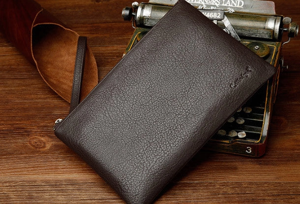 Coffee Leather large wristlet wallet leather men zipper clutch wallet for men