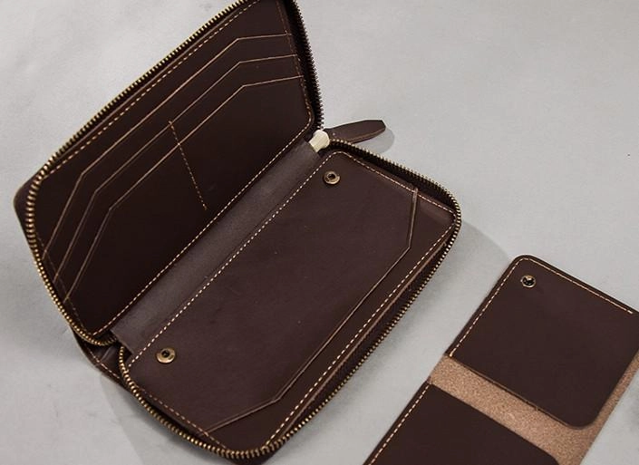 Coffee Leather Mens Zipper Long Wallet Passport Wallet Clutch Wallets for Men