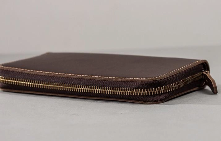Coffee Leather Mens Zipper Long Wallet Passport Wallet Clutch Wallets for Men