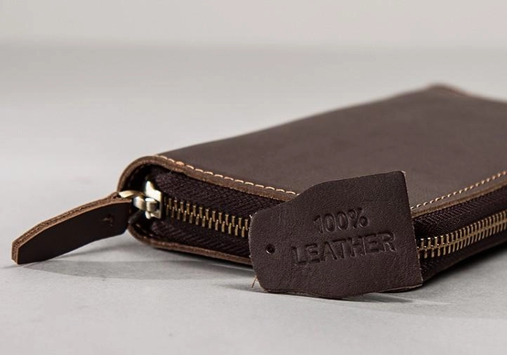 Coffee Leather Mens Zipper Long Wallet Passport Wallet Clutch Wallets for Men
