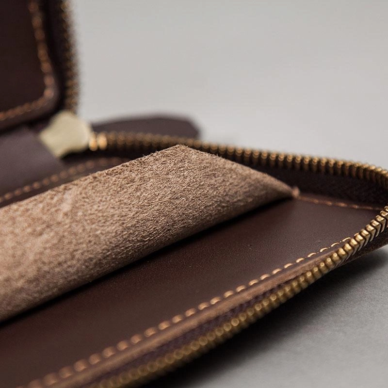 Coffee Leather Mens Zipper Long Wallet Passport Wallet Clutch Wallets for Men