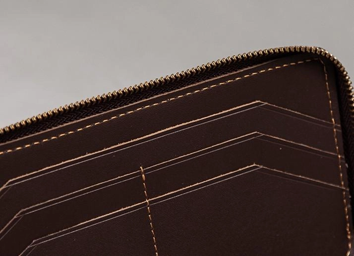 Coffee Leather Mens Zipper Long Wallet Passport Wallet Clutch Wallets for Men
