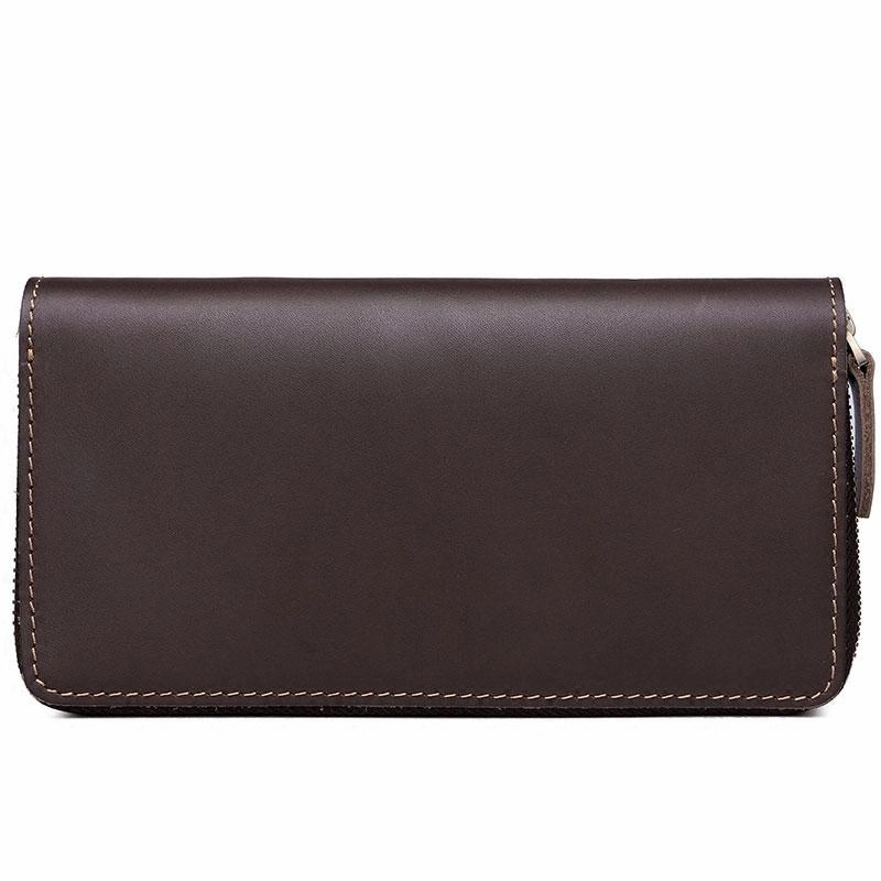 Coffee Leather Mens Zipper Long Wallet Passport Wallet Clutch Wallets for Men