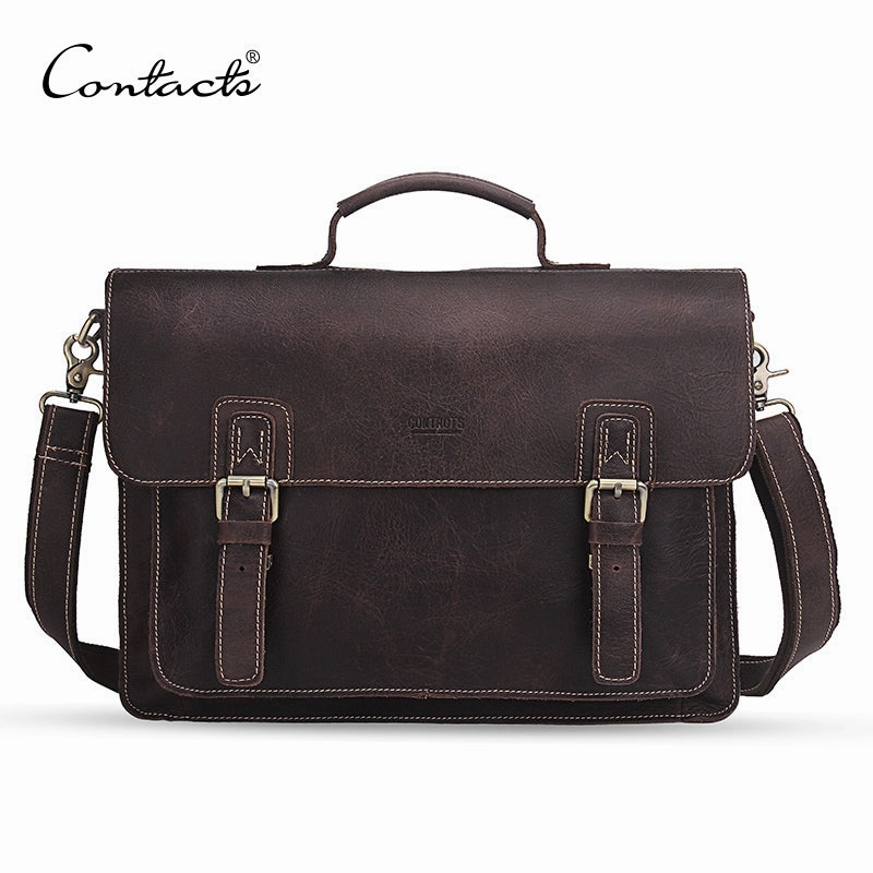 Contact'S Genuine Leather Men'S Briefcase Messenger Bags Retro 14" Laptop Case For Documents Male