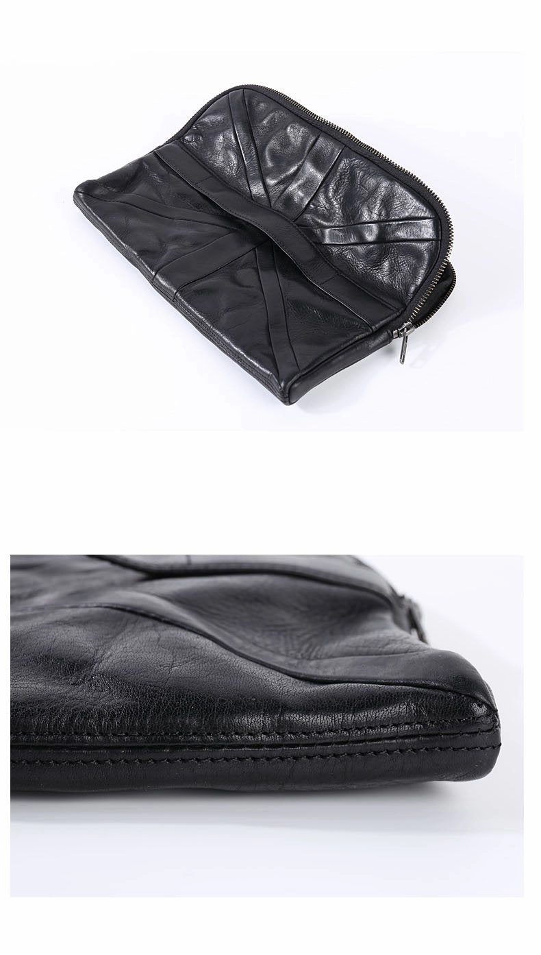 Cool Black Leather Business Mens Clutch Black Hand Bag Great Britain Zipper Clutch Wristlet Large Clutch for Men