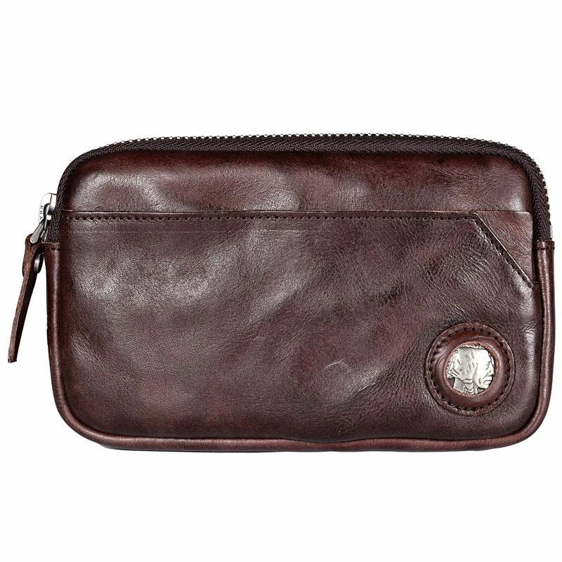 Cool Black Leather Mens Long Wallets Large Zipper Clutch Wallet Coffee Wristlet Clutch Vintage Clutch Purse For Men