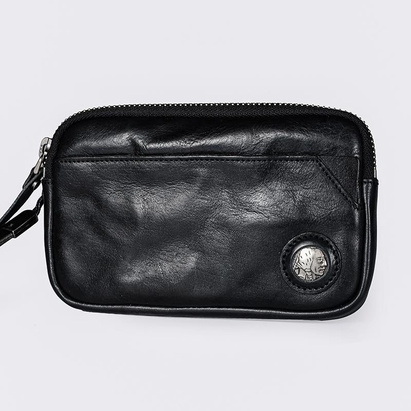 Cool Black Leather Mens Long Wallets Large Zipper Clutch Wallet Coffee Wristlet Clutch Vintage Clutch Purse For Men
