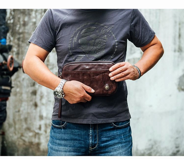 Cool Black Leather Mens Long Wallets Large Zipper Clutch Wallet Coffee Wristlet Clutch Vintage Clutch Purse For Men