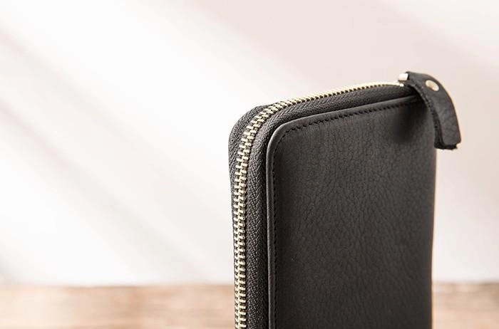 Cool Black Leather Mens Zipper Clutch Wallet Long Wallet for Men