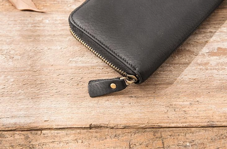 Cool Black Leather Mens Zipper Clutch Wallet Long Wallet for Men