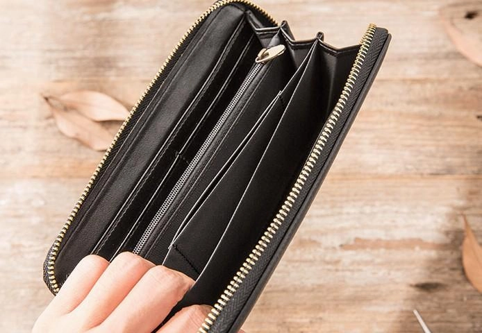 Cool Black Leather Mens Zipper Clutch Wallet Long Wallet for Men