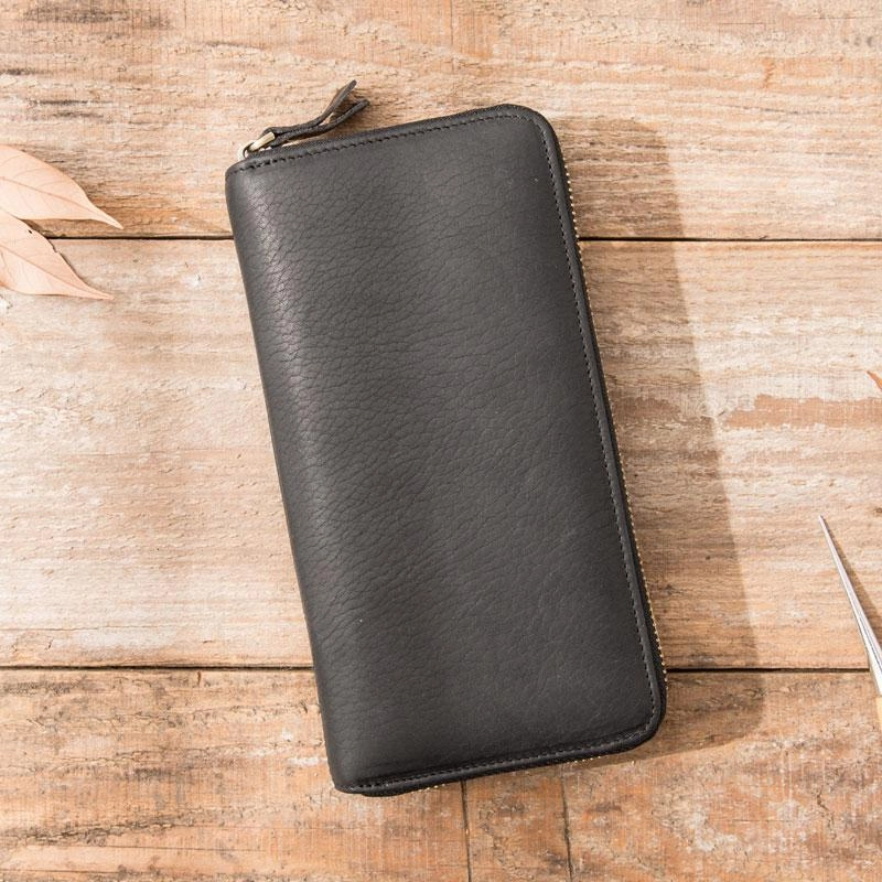 Cool Black Leather Mens Zipper Clutch Wallet Long Wallet for Men