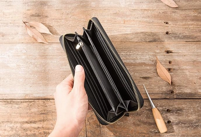 Cool Black Leather Mens Zipper Clutch Wallet Long Wallet for Men
