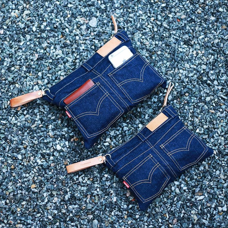 Cool Blue Jean Mens Clutch Bag Wristlet Bag Wallet Zipper Clutch Wallet For Men