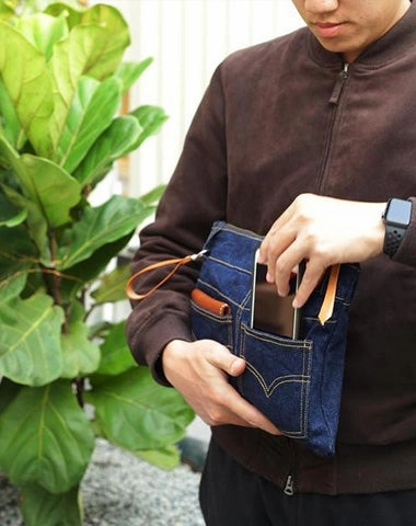Cool Blue Jean Mens Clutch Bag Wristlet Wallet Zipper Clutch Wallet For Men