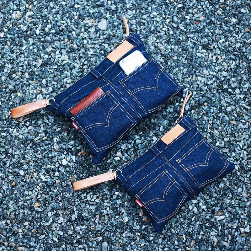 Cool Blue Jean Mens Clutch Bag Wristlet Wallet Zipper Clutch Wallet For Men