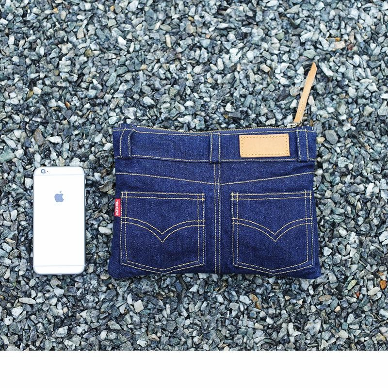 Cool Blue Jean Mens Clutch Bag Wristlet Wallet Zipper Clutch Wallet For Men