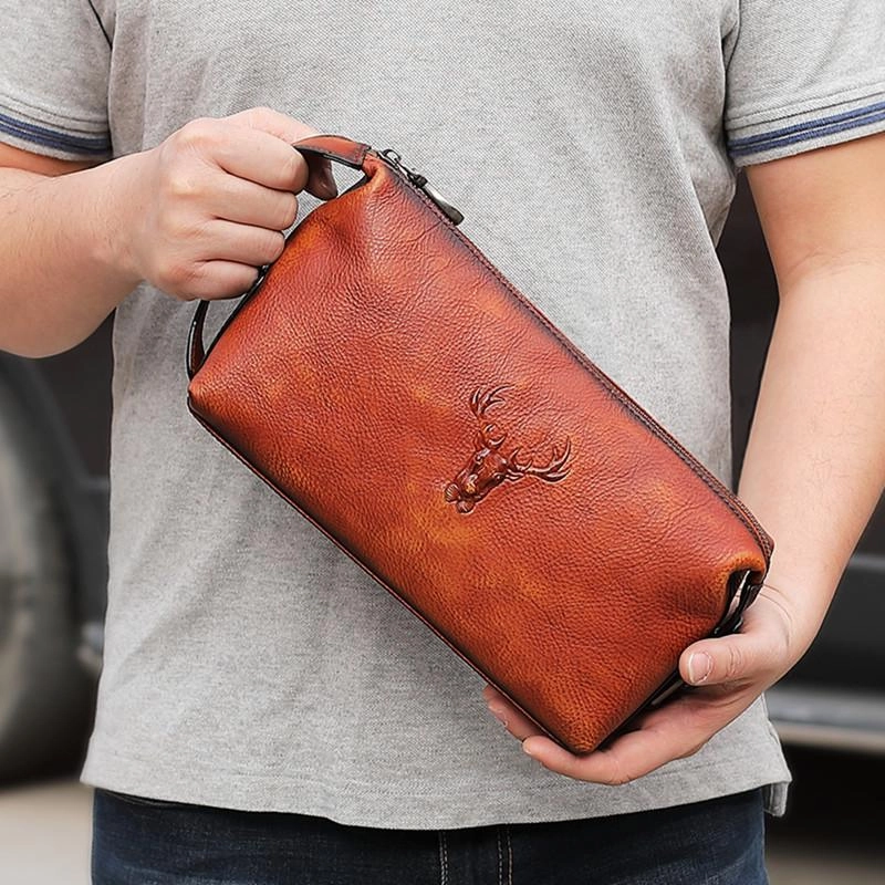 Cool Brown Black Leather Men's Clutch Bag Clutch Purse Business Handbag For Men