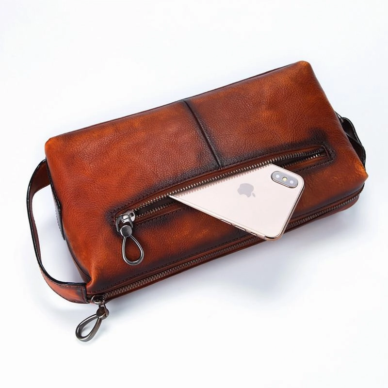 Cool Brown Black Leather Men's Clutch Bag Clutch Purse Business Handbag For Men