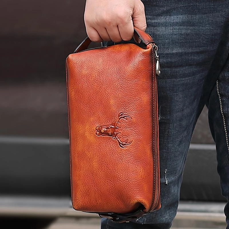 Cool Brown Black Leather Men's Clutch Bag Clutch Purse Business Handbag For Men