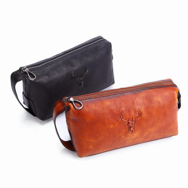 Cool Brown Black Leather Men's Clutch Bag Clutch Purse Business Handbag For Men