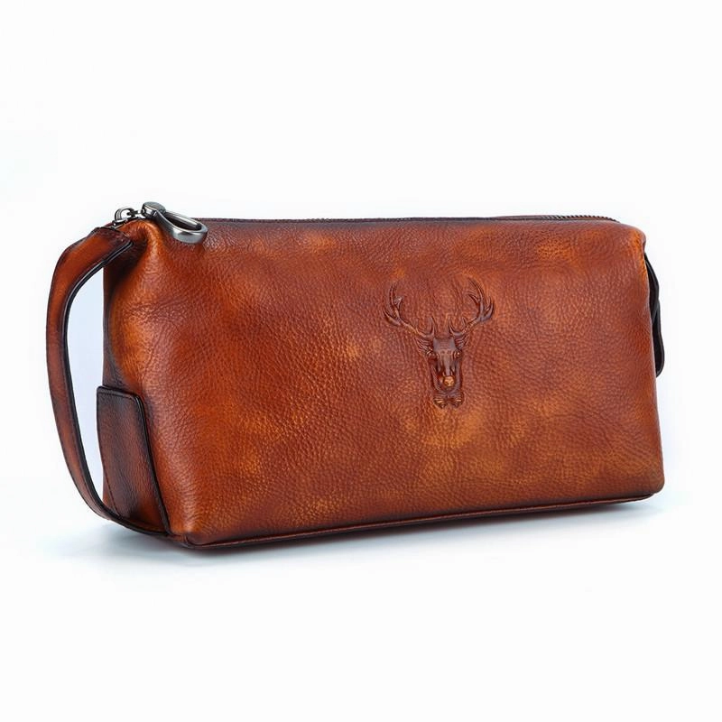Cool Brown Black Leather Men's Clutch Bag Clutch Purse Business Handbag For Men