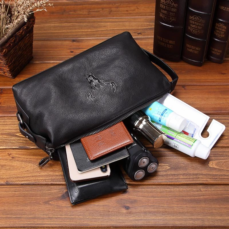Cool Brown Black Leather Men's Clutch Bag Clutch Purse Business Handbag For Men