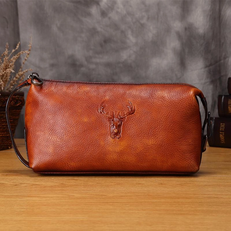 Cool Brown Black Leather Men's Clutch Bag Clutch Purse Business Handbag For Men