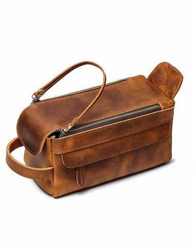 Cool Brown Leather Men's Box Clutch Bag Portable Bag Mini Handbag for Men