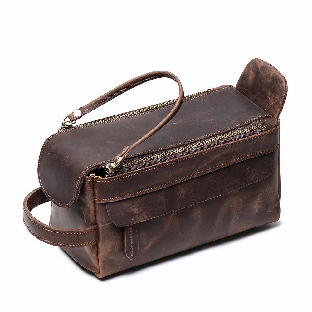 Cool Brown Leather Men's Box Clutch Bag Portable Bag Mini Handbag for Men