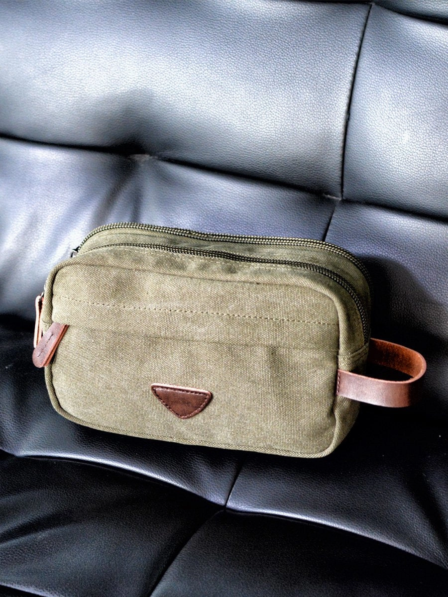 Cool Canvas Leather Mens Black Clutch Bag Mini Green Phone Bag Wristlet Bag For Men