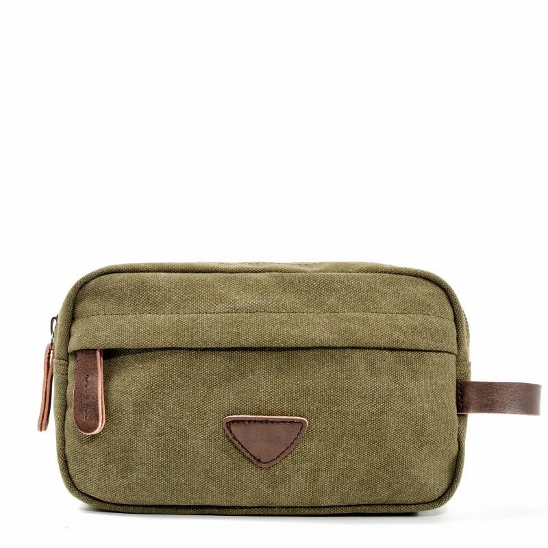 Cool Canvas Leather Mens Black Clutch Bag Mini Green Phone Bag Wristlet Bag For Men