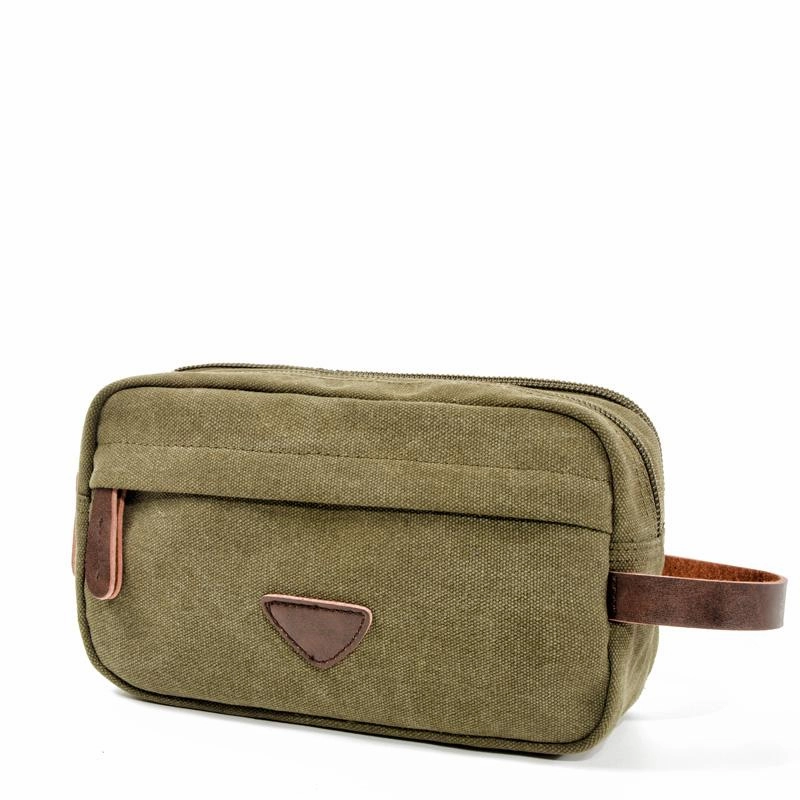 Cool Canvas Leather Mens Black Clutch Bag Mini Green Phone Bag Wristlet Bag For Men