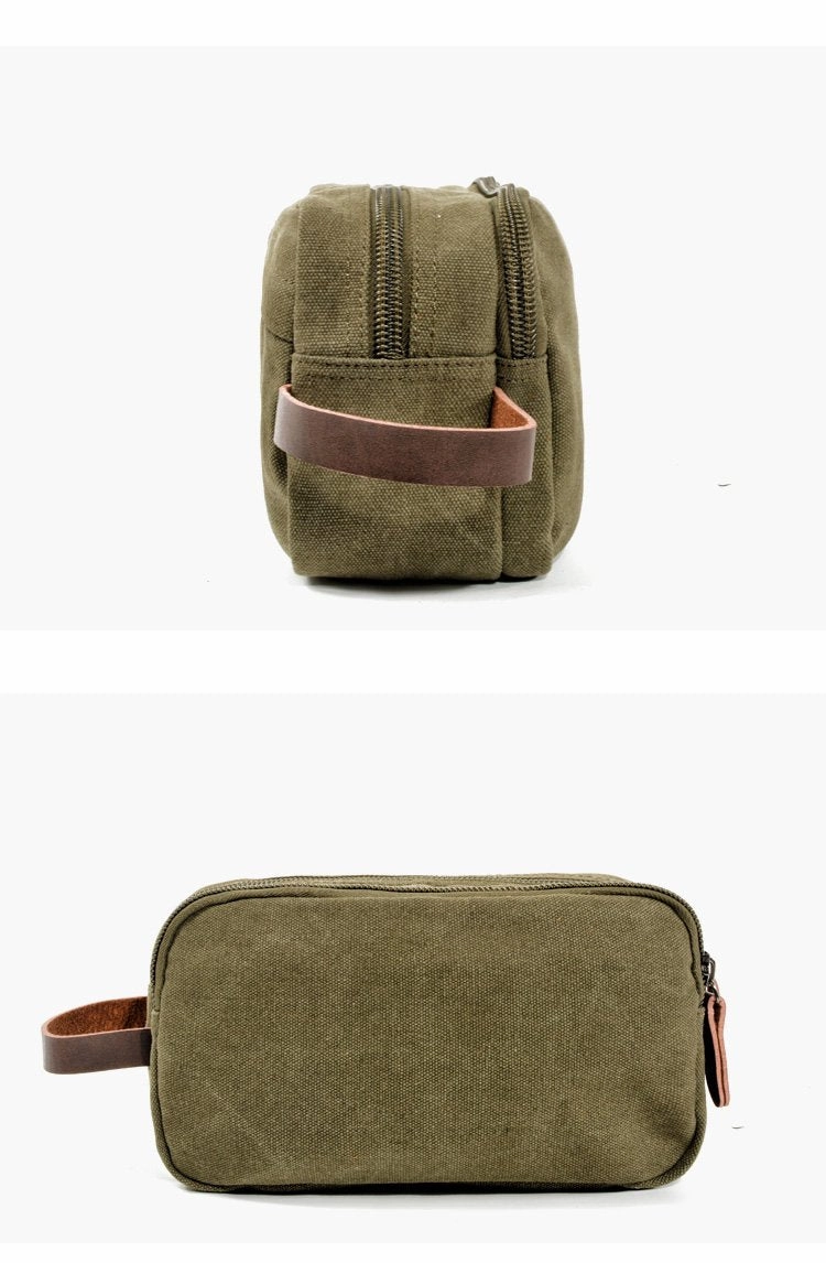 Cool Canvas Leather Mens Black Clutch Bag Mini Green Phone Bag Wristlet Bag For Men