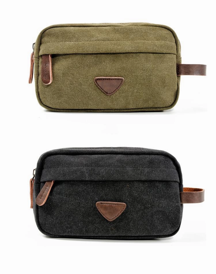 Cool Canvas Leather Mens Black Clutch Bag Mini Green Phone Bag Wristlet Bag For Men