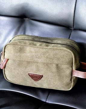 Cool Canvas Leather Mens Black Clutch Bag Mini Green Phone Bag Wristlet Bag For Men