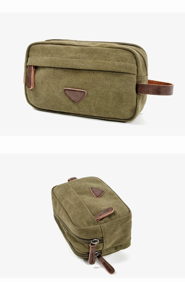 Cool Canvas Leather Mens Black Clutch Bag Mini Green Phone Bag Wristlet Bag For Men