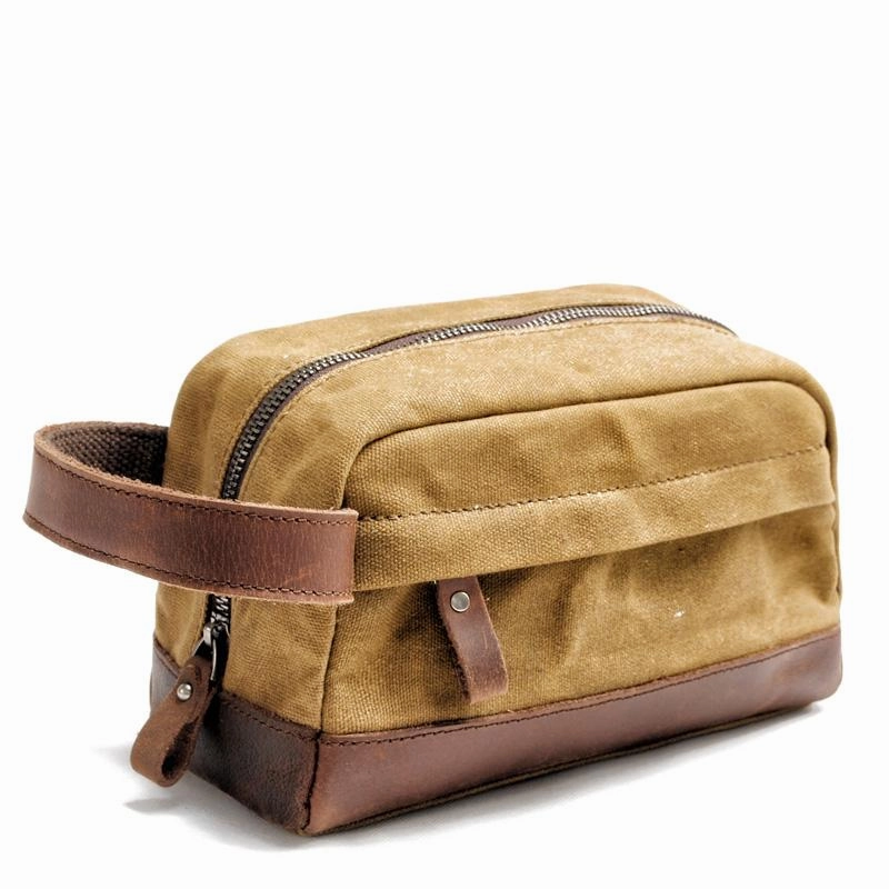 Cool Canvas Leather Mens Clutch Bag Handbag Storage Bag Wash Bag For Men