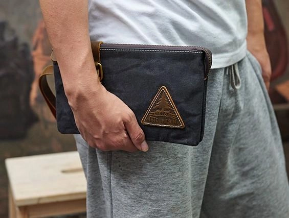 Cool Canvas Leather Mens Clutch Wallet Zipper Wristlet Bag Purse for Men