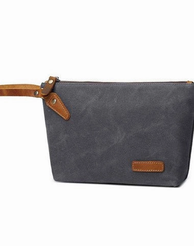 Cool Canvas Leather Mens Wristlet Bag Vintage Clutch Zipper Bag for Men