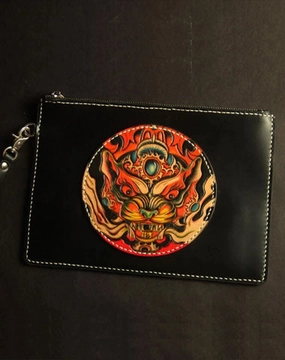 Cool Handmade Tooled Leather Monster Clutch Wallet Wristlet Bags Clutch Purse For Men