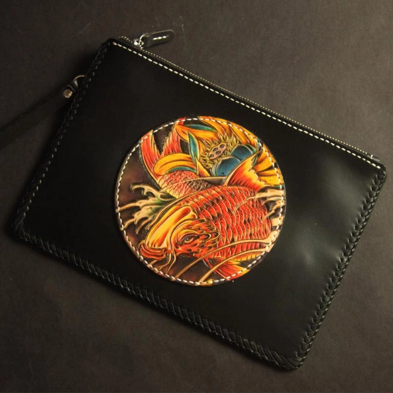 Cool Handmade Tooled Leather Monster Clutch Wallet Wristlet Bags Clutch Purse For Men